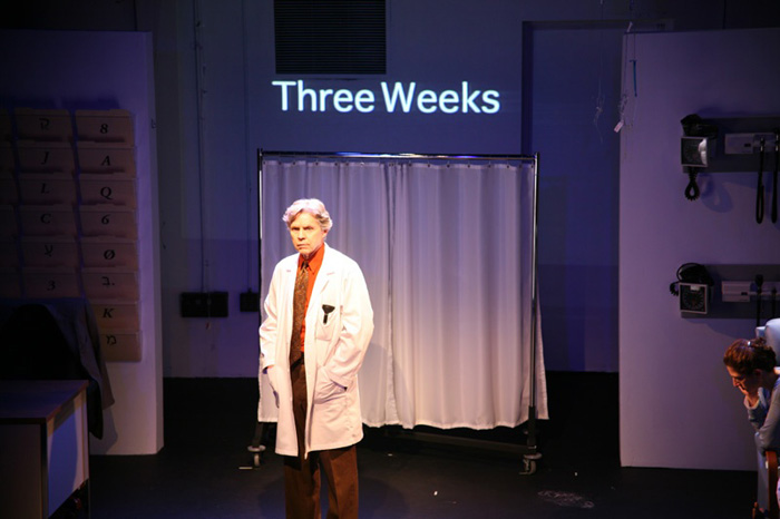 Paul Clay's Set Design, Lighting Design, and Video Design, for the production entitled Not God, Text header projection.