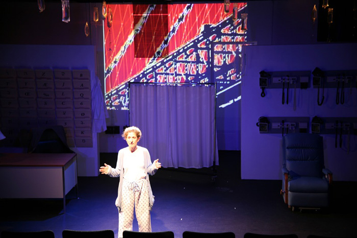 Paul Clay's Set Design, Lighting Design, and Video Design, for the production entitled Not God, Bridge Projections.