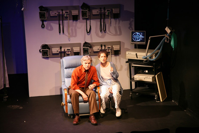 Paul Clay's Set Design, Lighting Design, and Video Design, for the production entitled Not God, Doctor and Patient.